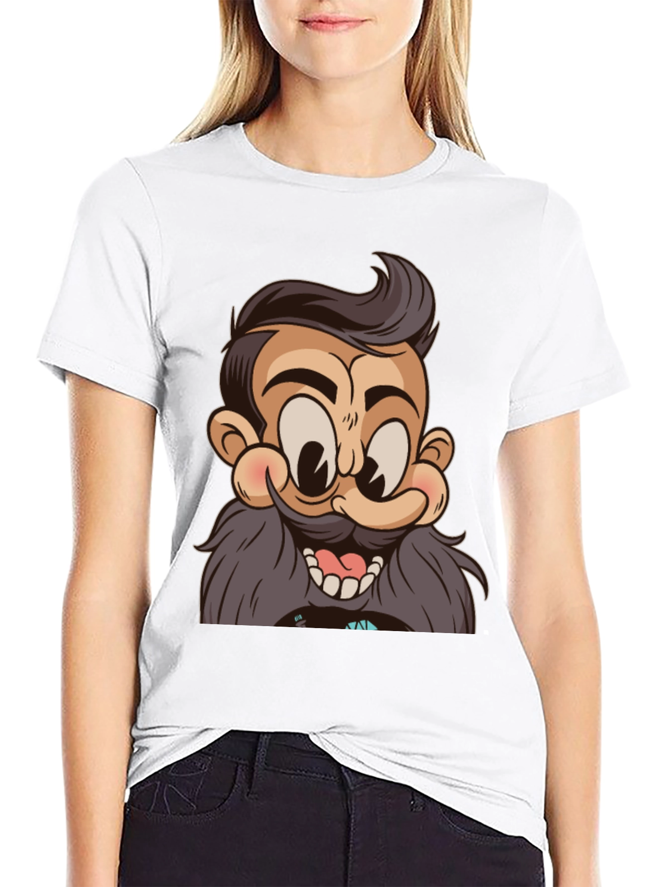Cartoon Beard Man Black T-Shirt