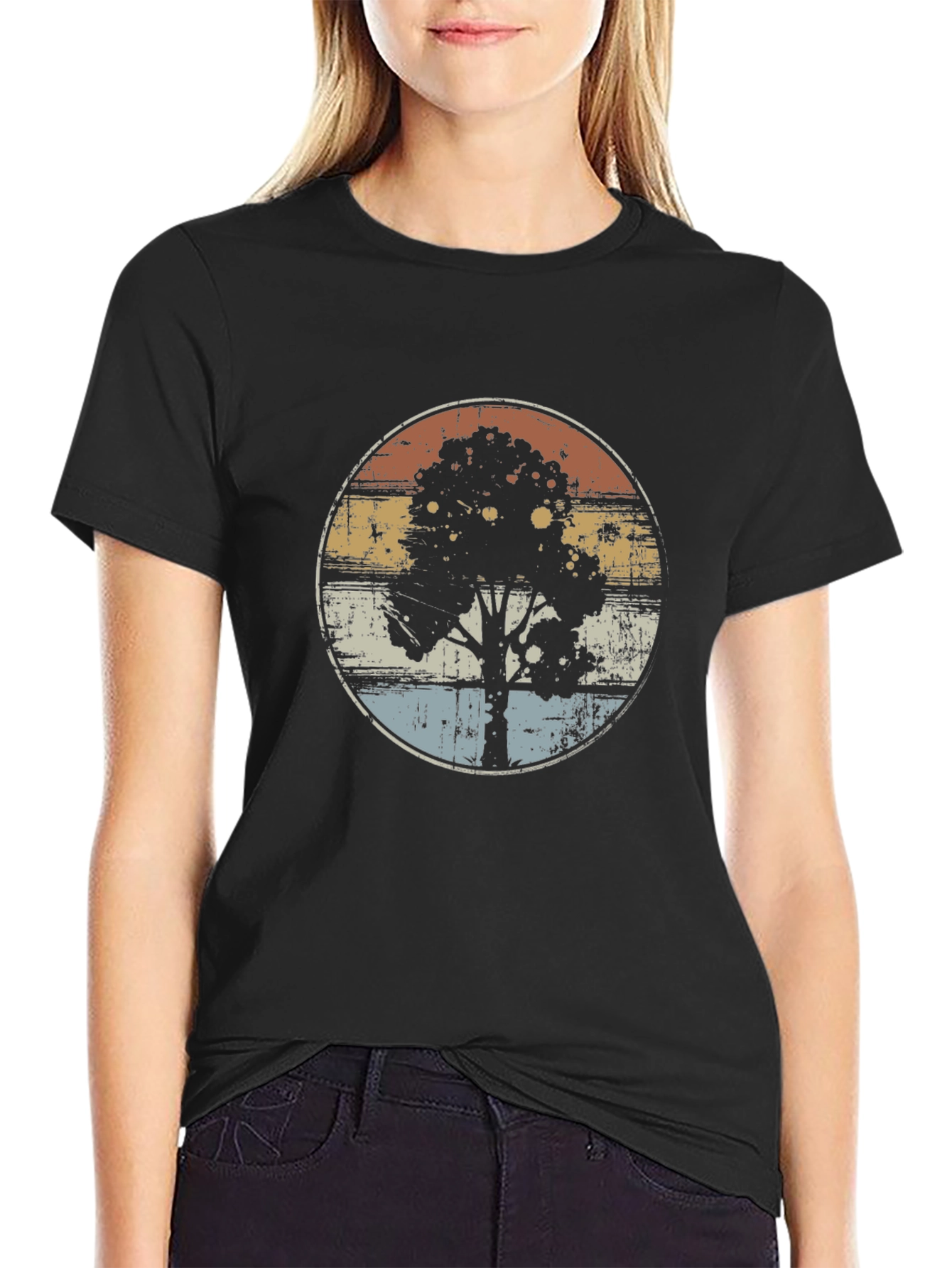 Retro Tree Graphic Black T-Shirt