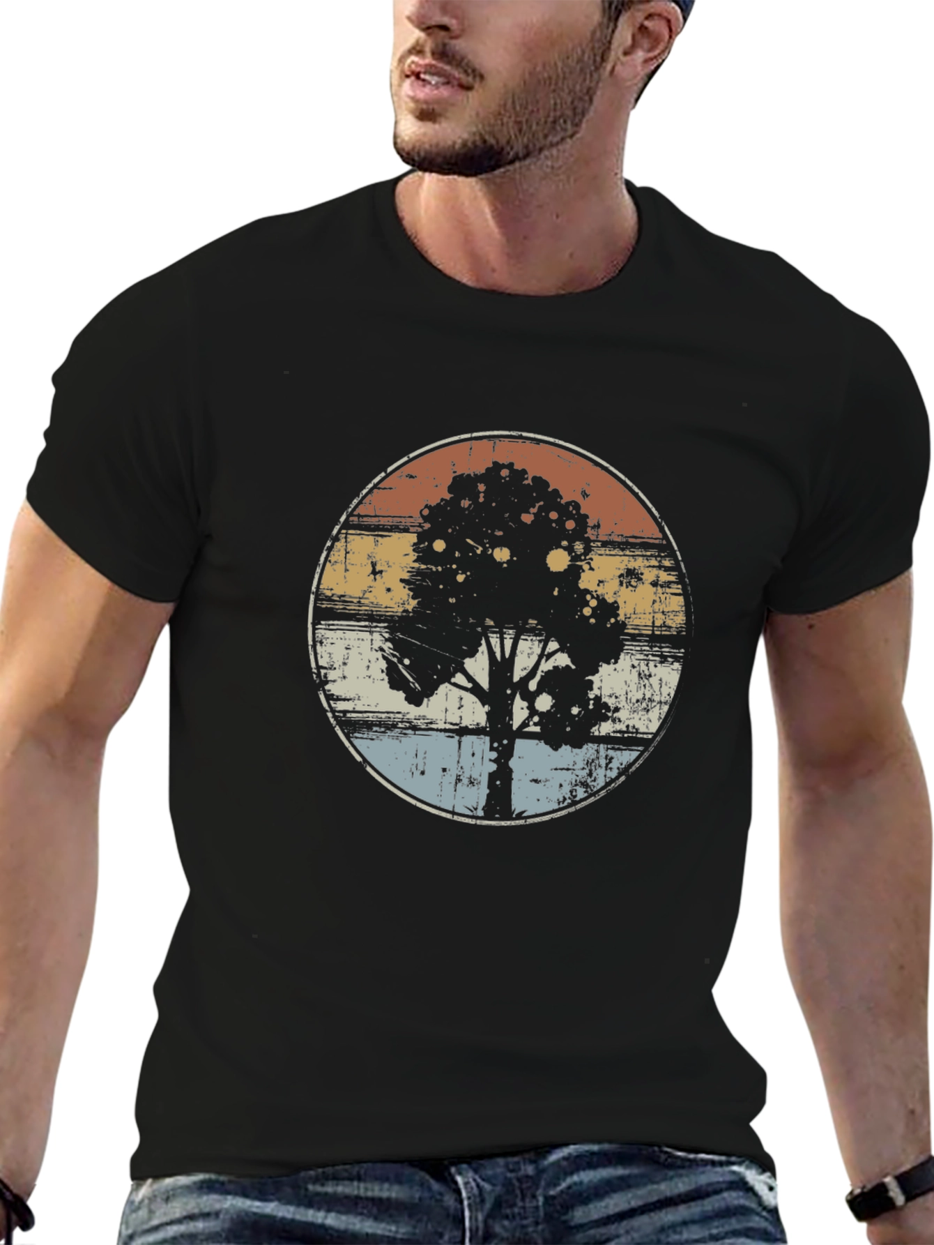 Retro Tree Graphic Black T-Shirt