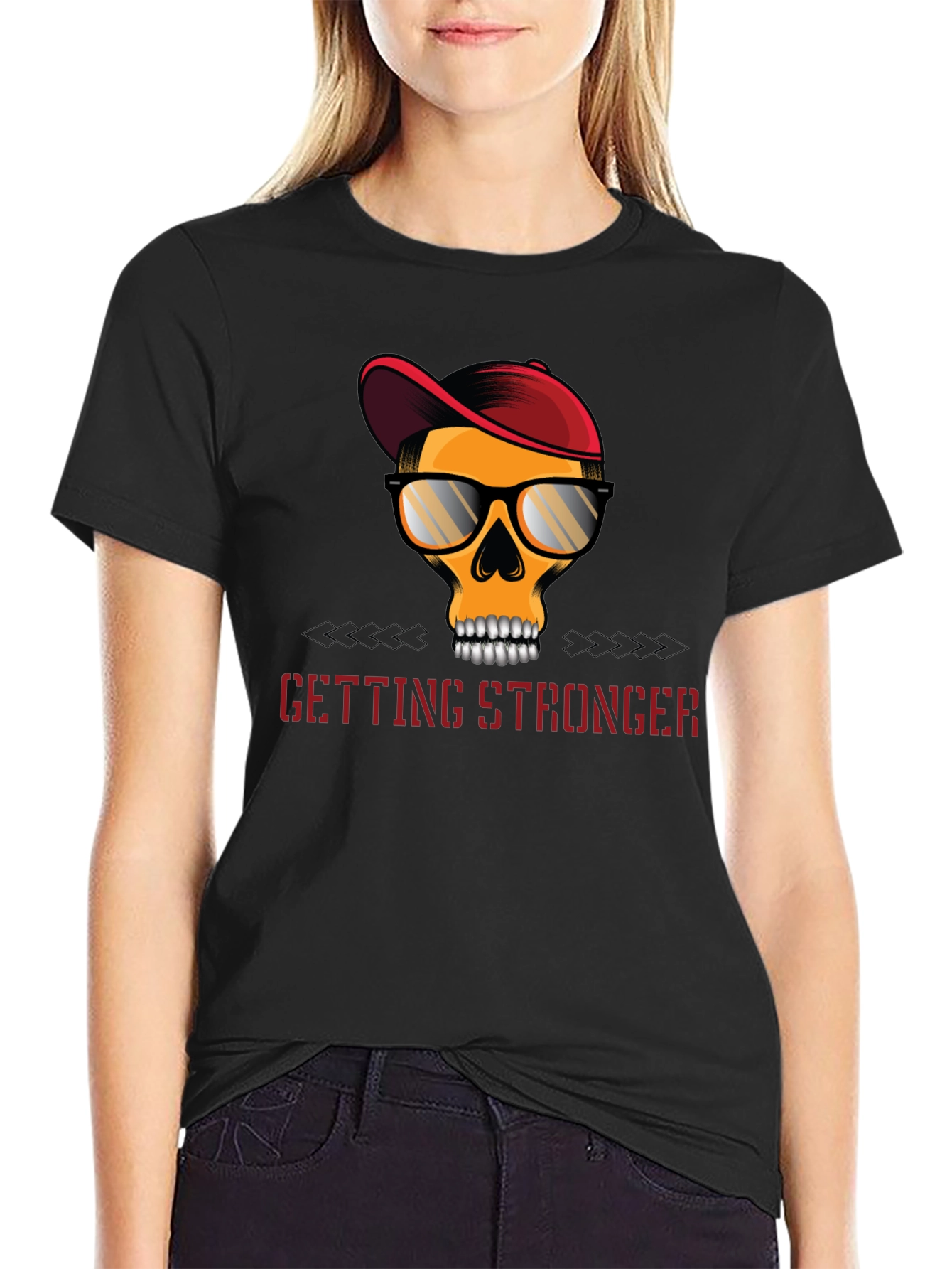 Edgy Skull Graphic T-Shirt - Getting Stronger