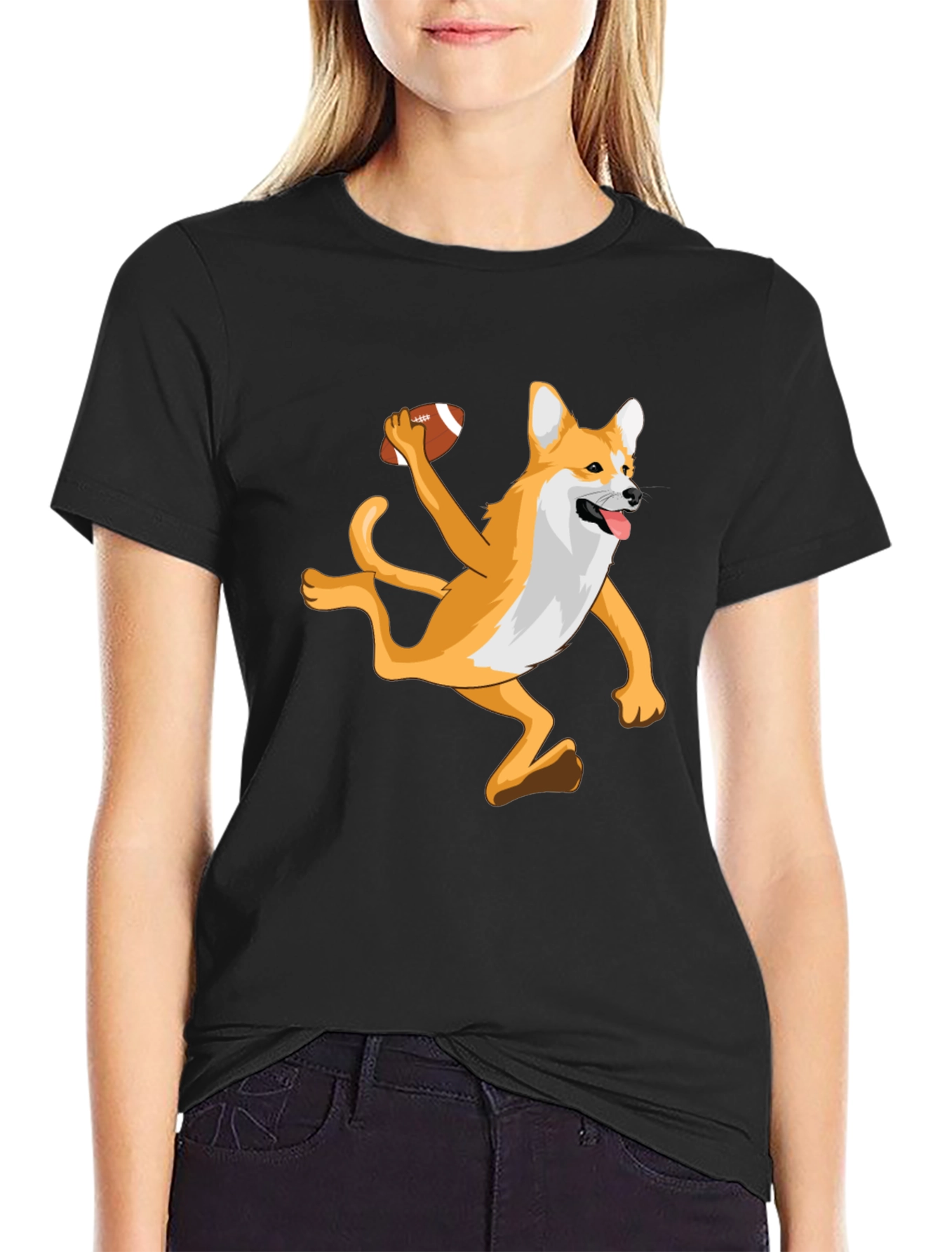 Dog Playing Football Graphic T-Shirt
