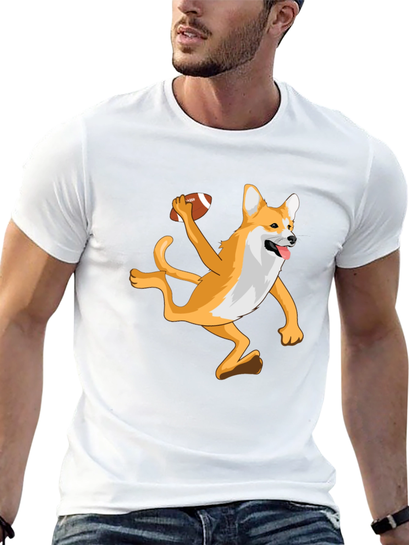 Dog Playing Football Graphic T-Shirt