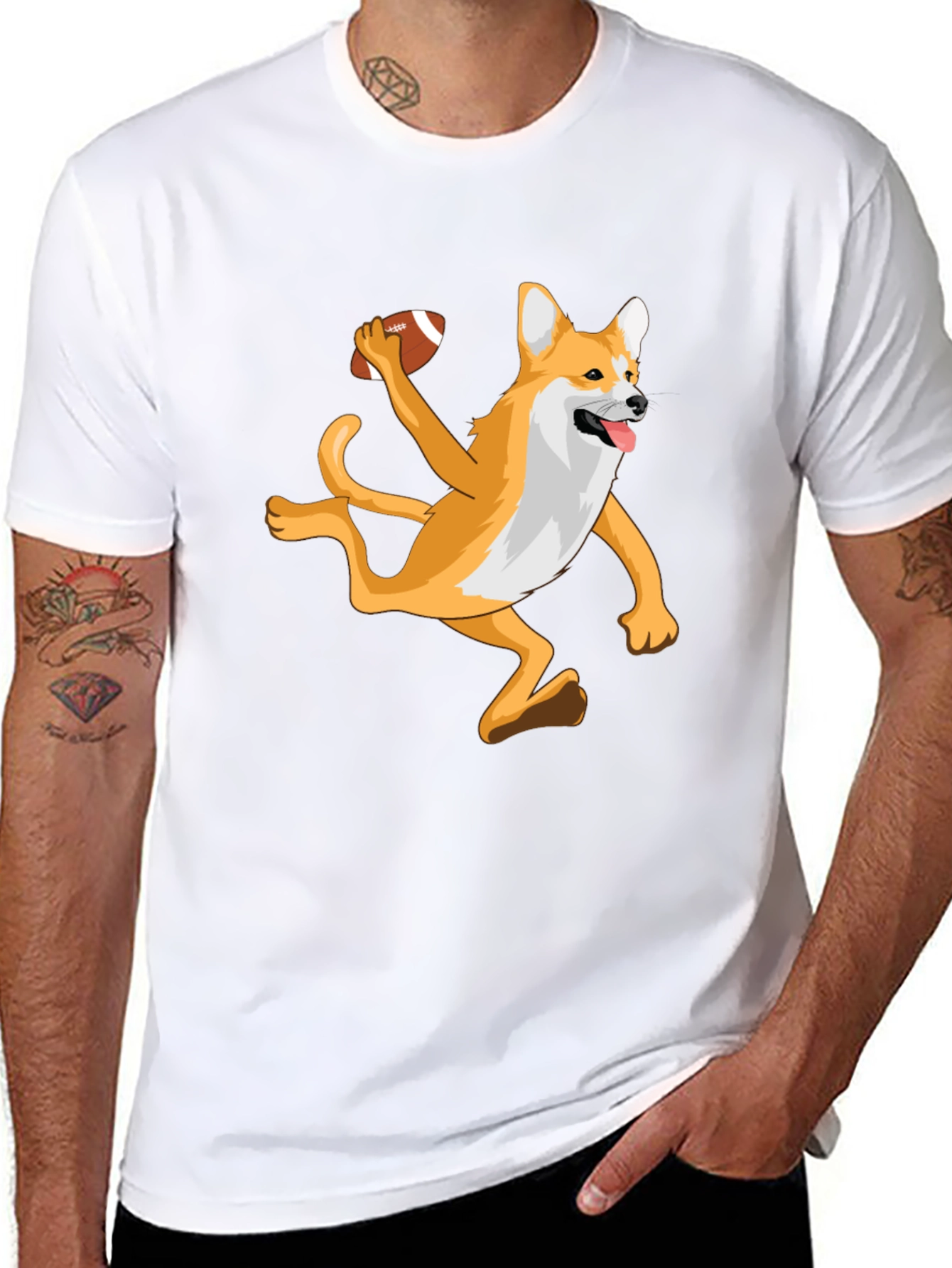 Dog Playing Football Graphic T-Shirt