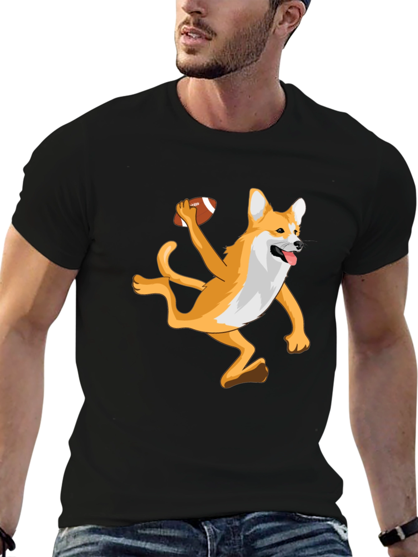 Dog Playing Football Graphic T-Shirt