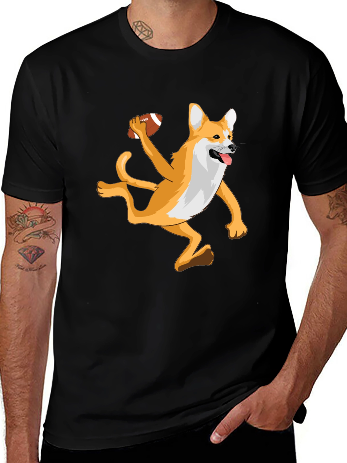 Dog Playing Football Graphic T-Shirt