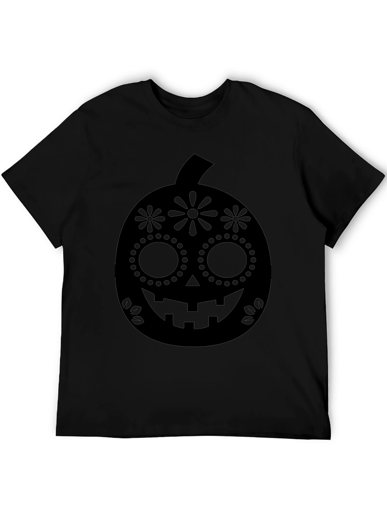 Halloween Pumpkin Sugar Skull Graphic Tee - Black