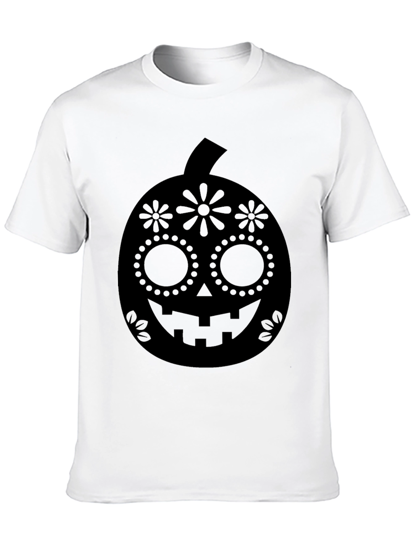 Halloween Pumpkin Sugar Skull Graphic Tee - Black