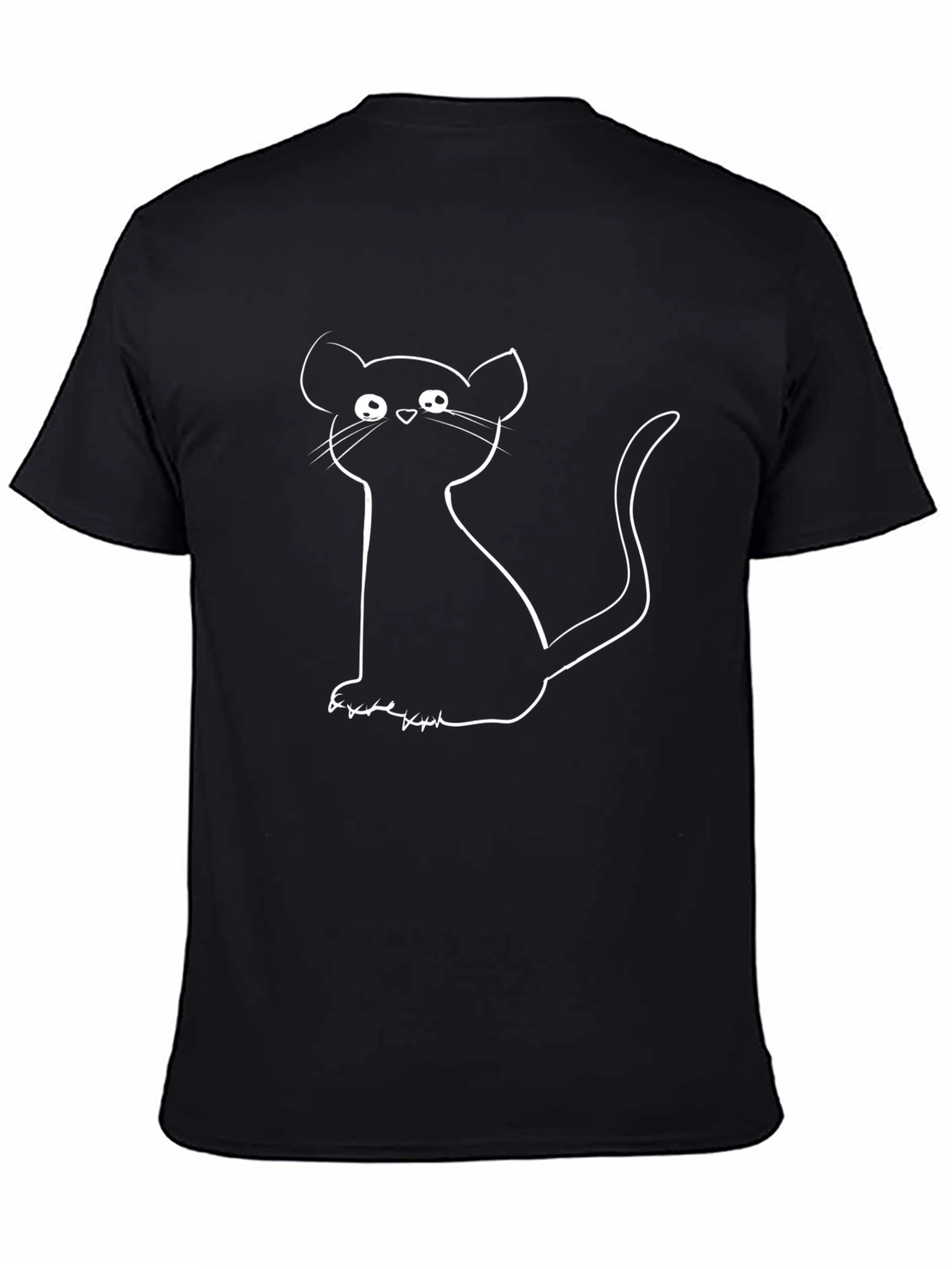Cartoon Cat Graphic Tee - Black