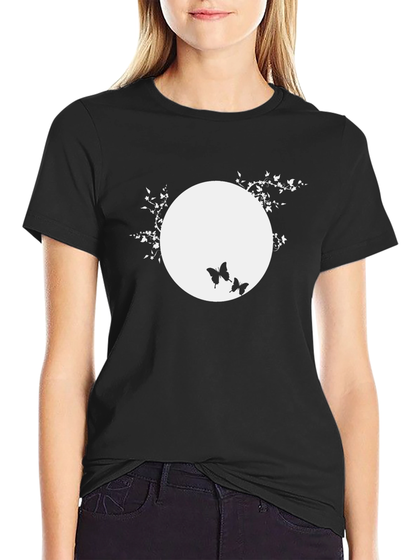 Black T-Shirt with Butterfly Moon Design