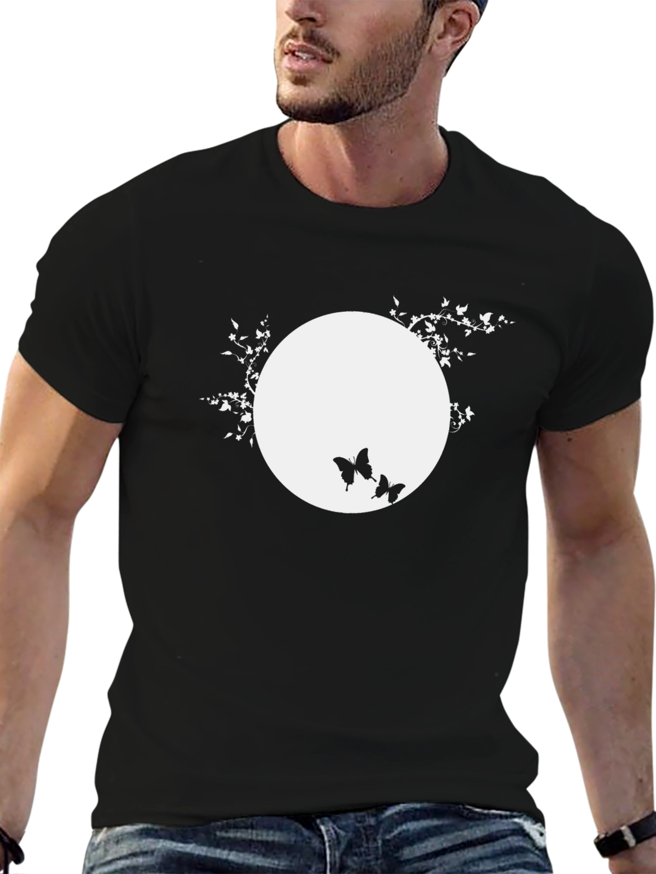 Black T-Shirt with Butterfly Moon Design