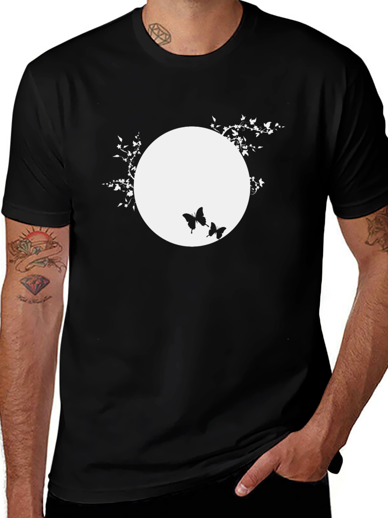 Black T-Shirt with Butterfly Moon Design