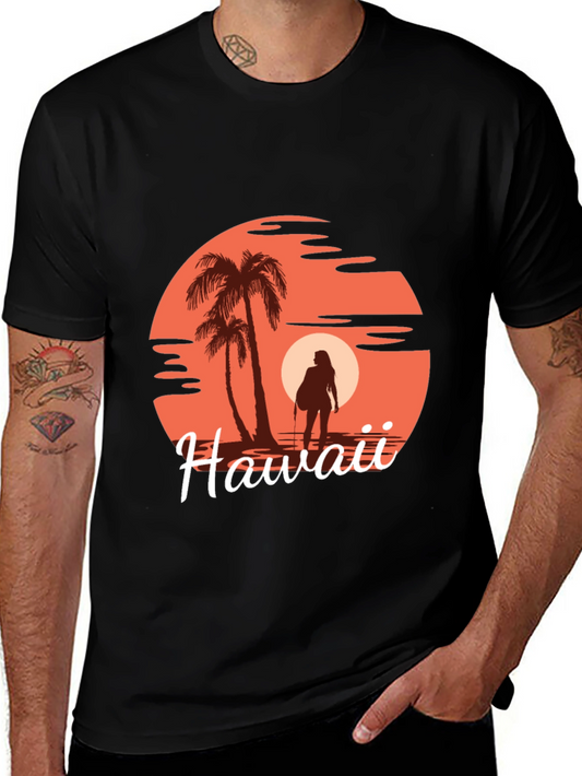 Hawaii Sunset T-Shirt - Tropical Palm Tree Graphic Tee