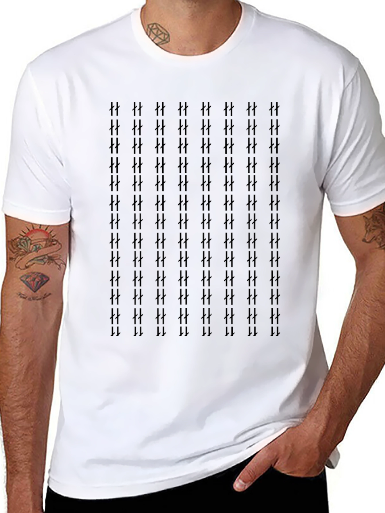 Patterned Black Crew Neck Tee