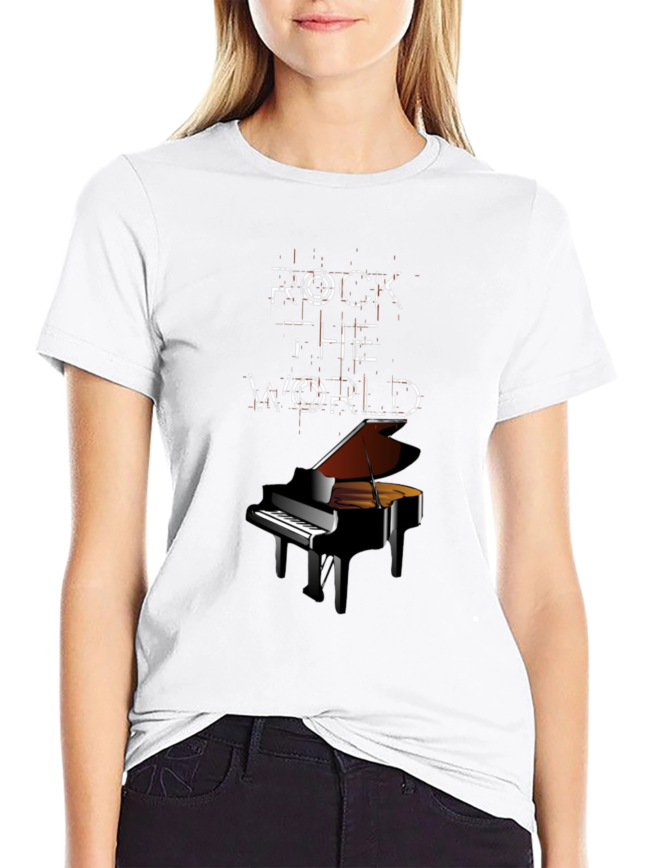Rock the World Piano Graphic Tee - Black