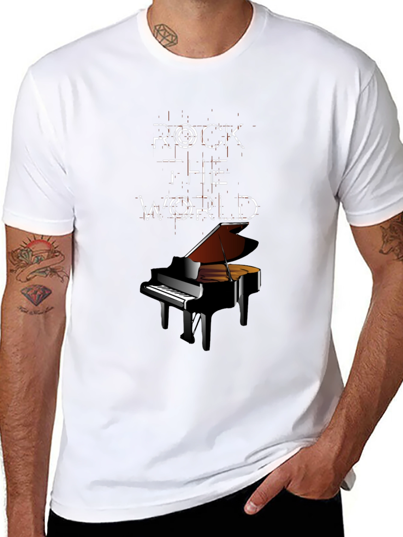 Rock the World Piano Graphic Tee - Black
