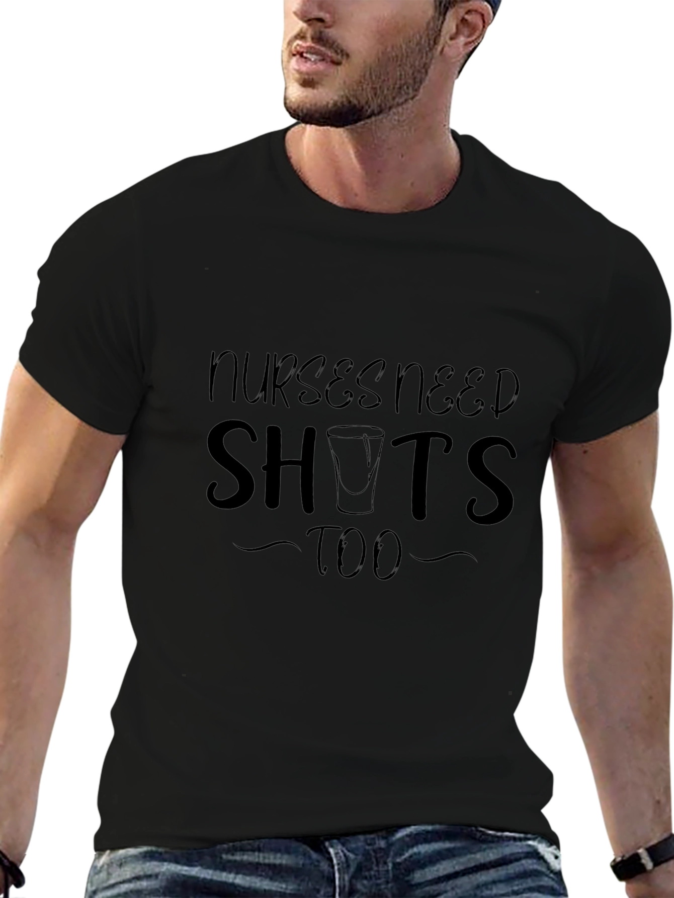 Nurses Need Shots Too Black Graphic T-Shirt