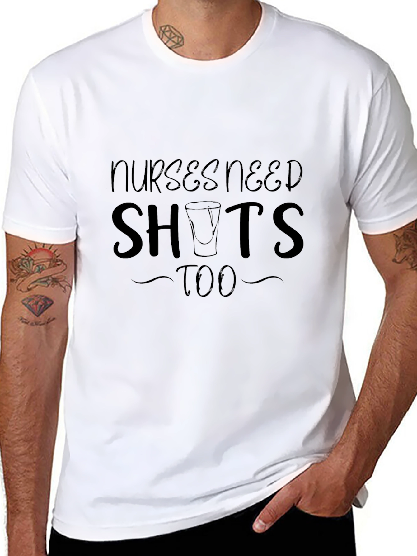 Nurses Need Shots Too Black Graphic T-Shirt