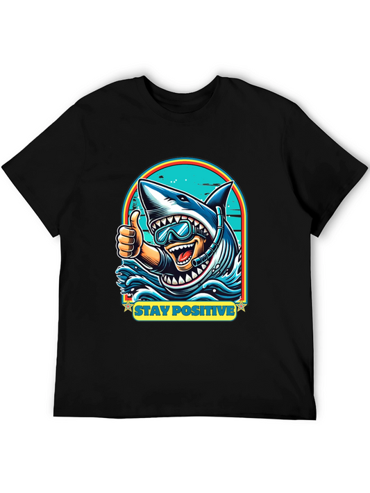 Stay Positive Shark Diver Graphic Tee - Black