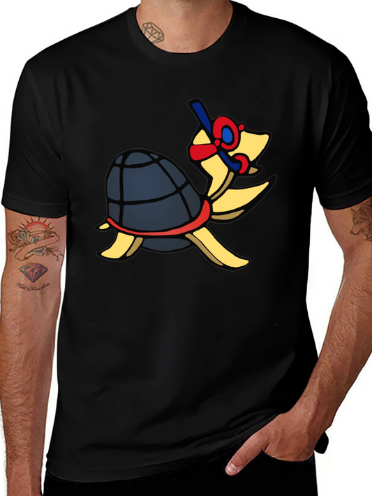 Snorkeling Turtle Graphic Tee - Black Cotton T-Shirt