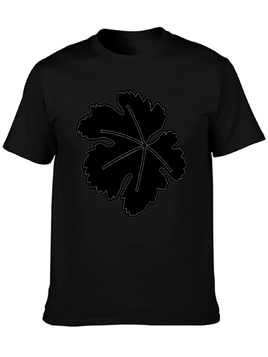 Mens Black T-Shirt with Leaf Design