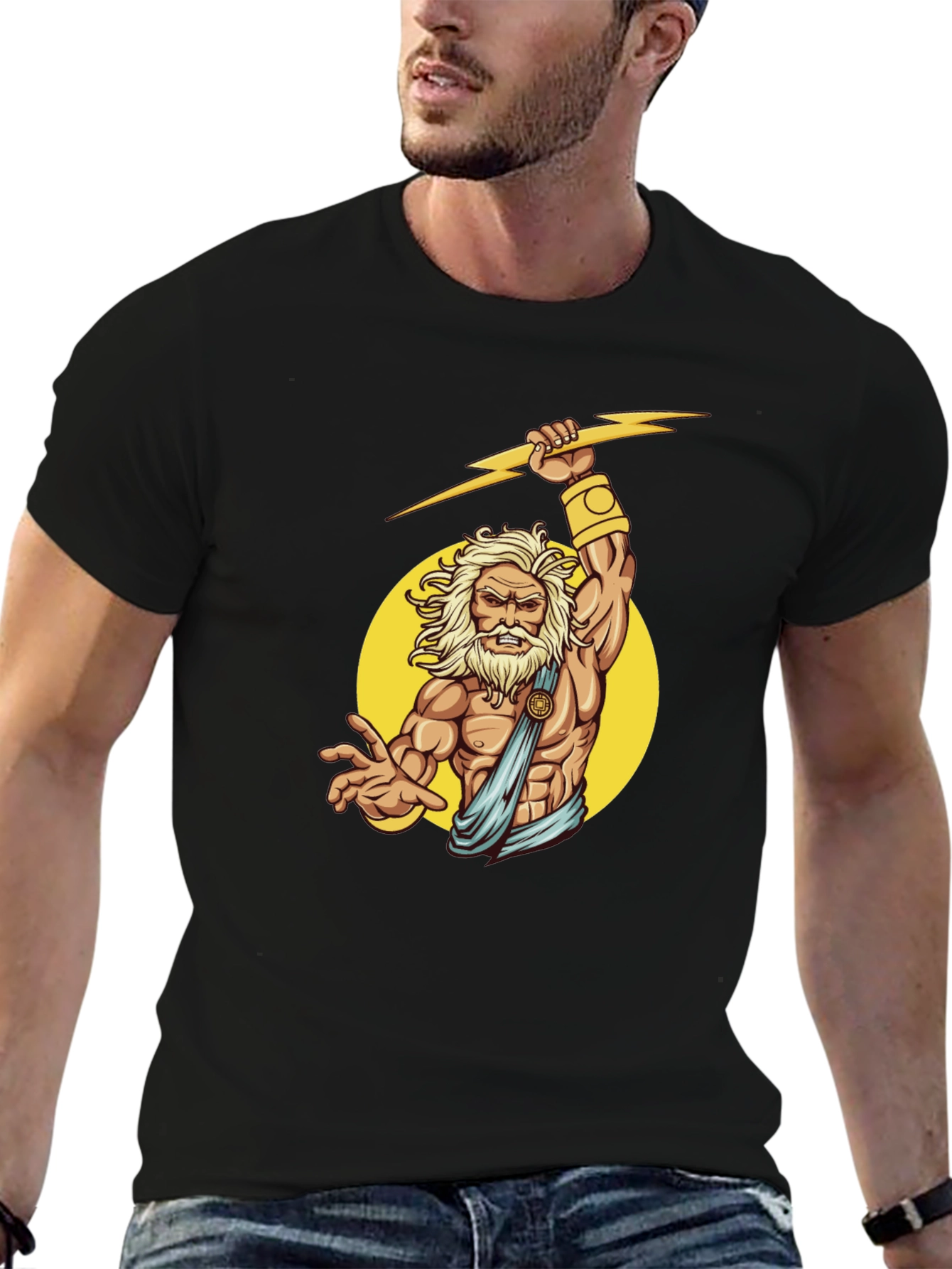 Zeus Graphic Black T-Shirt - Mythical God Design