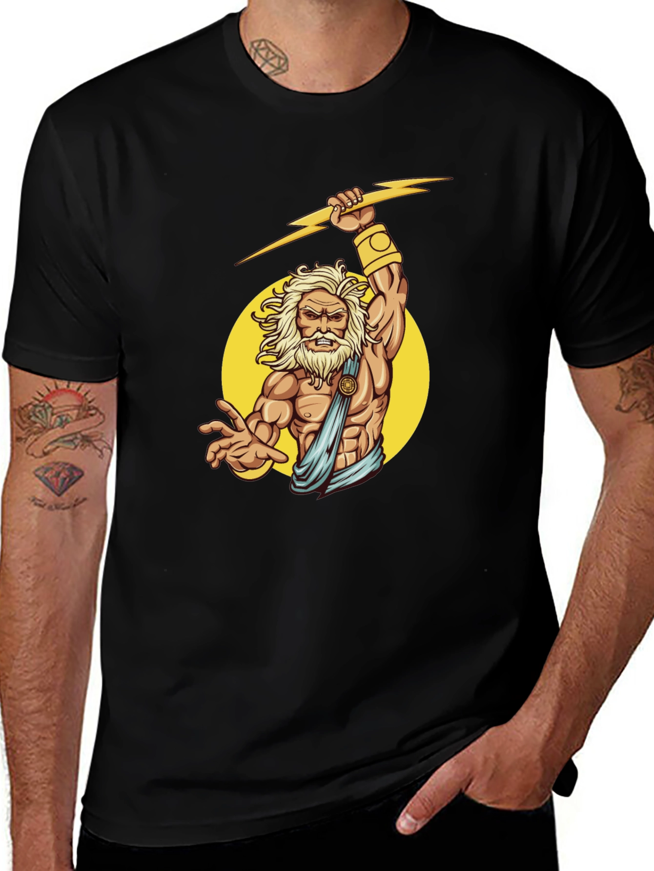 Zeus Graphic Black T-Shirt - Mythical God Design