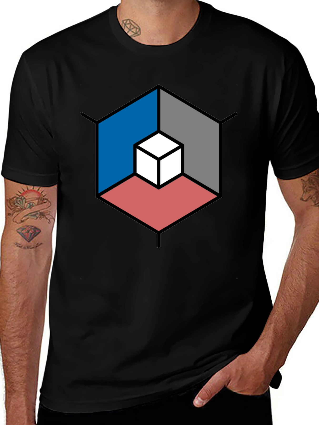 Geometric Cube Illusion Black T-Shirt