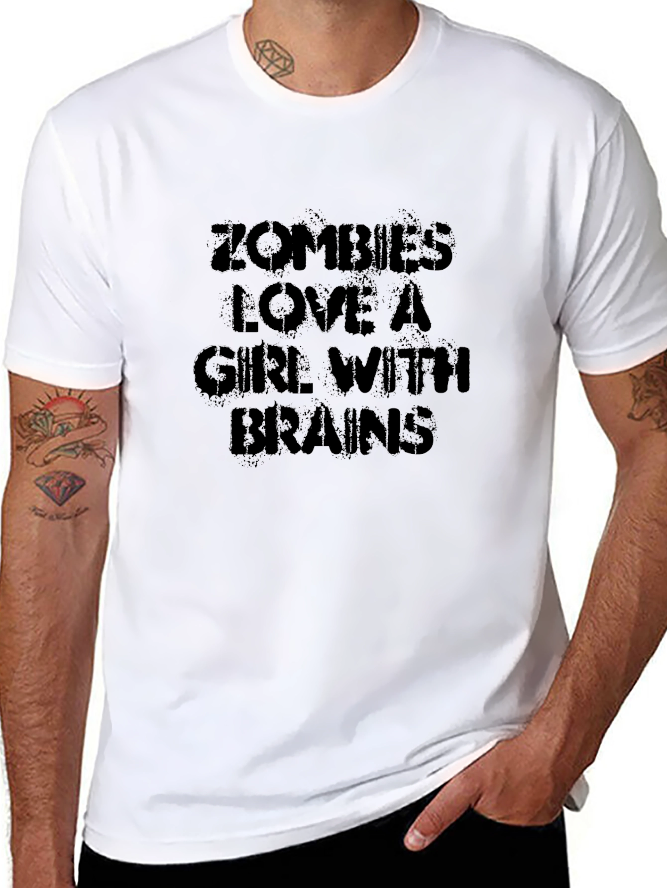 Zombies Love Brains Graphic T-Shirt - Black