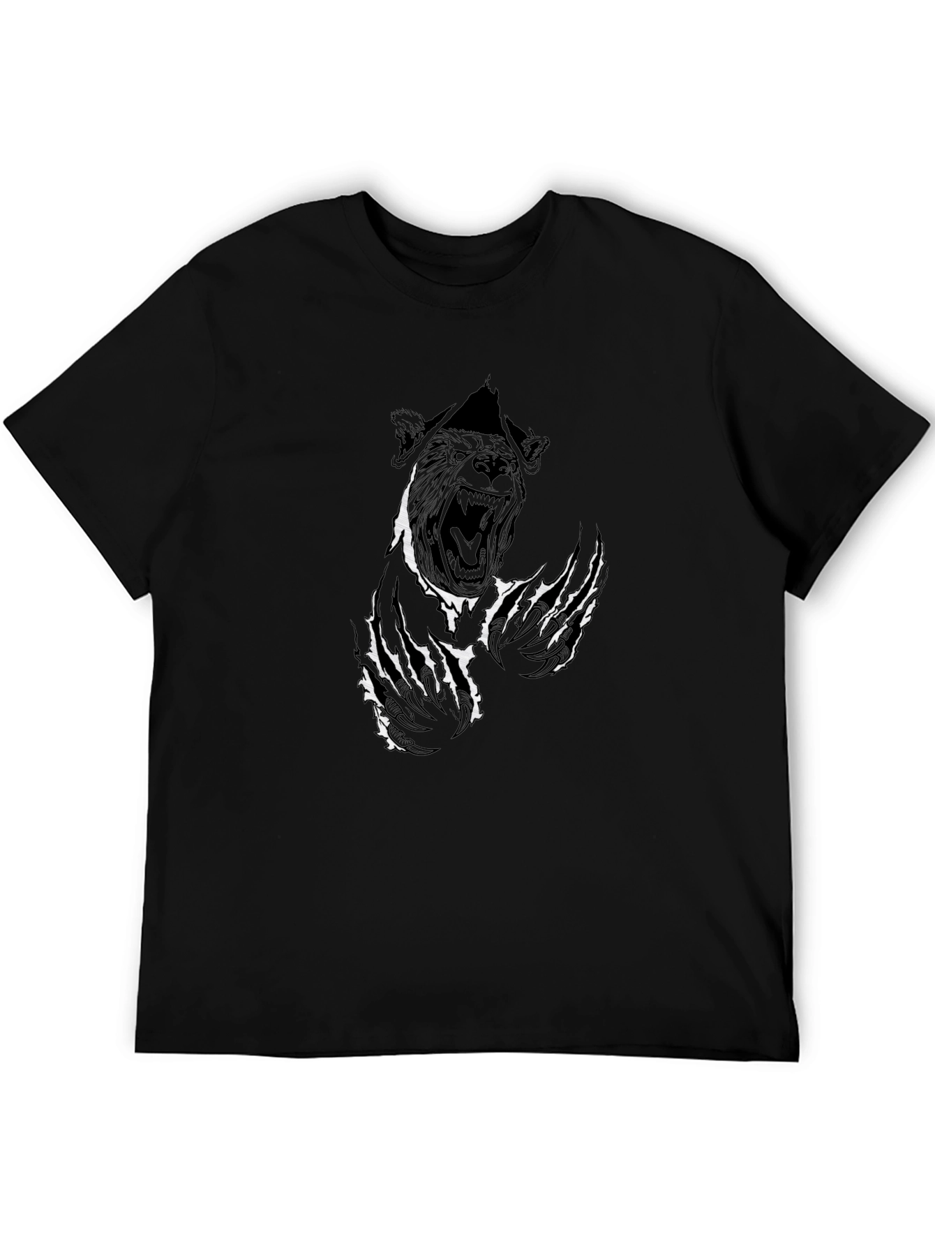 Black Graphic Tee - Ripped Bear Design