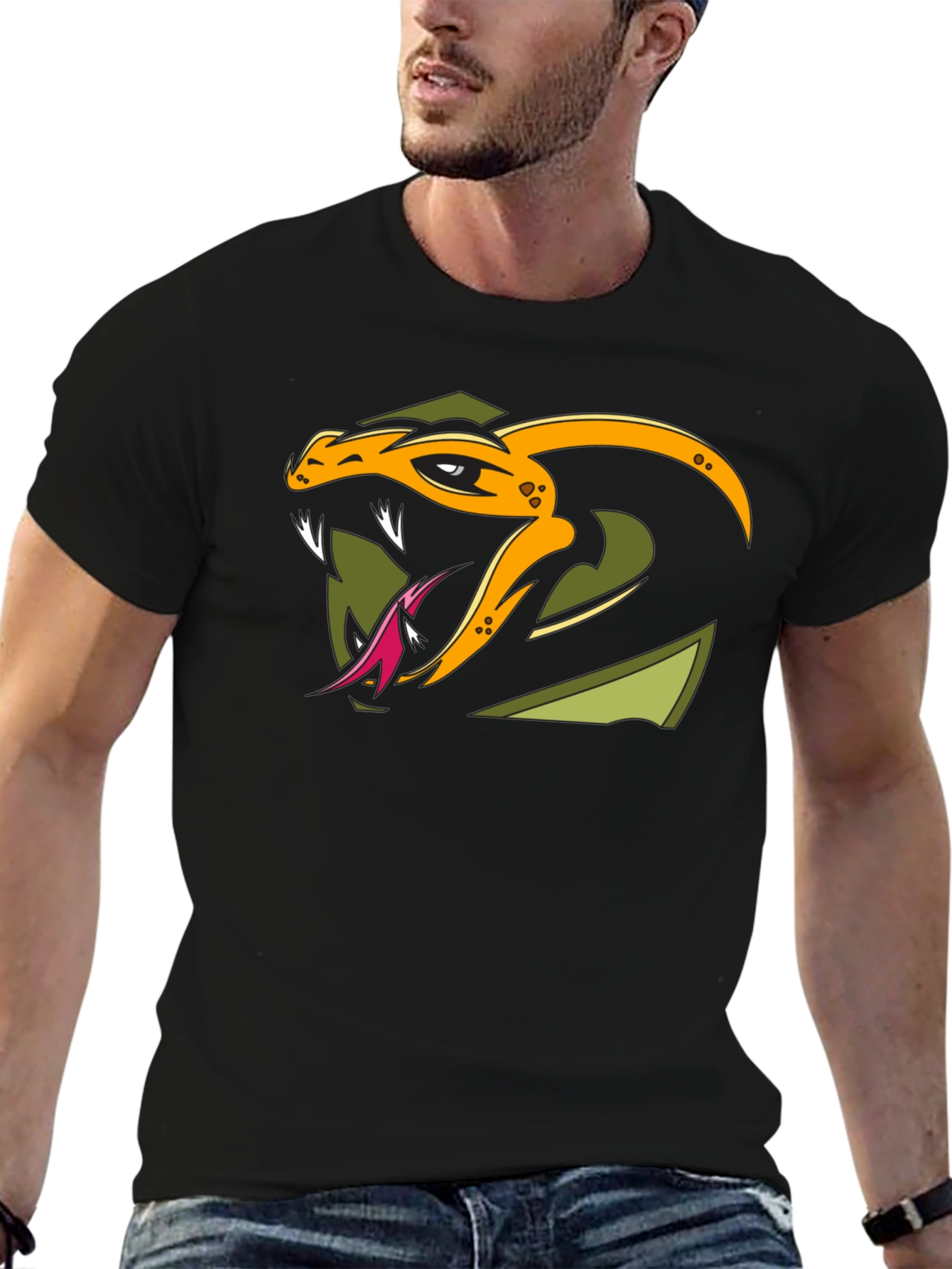 Snake Graphic Black T-Shirt - Mens Fashion