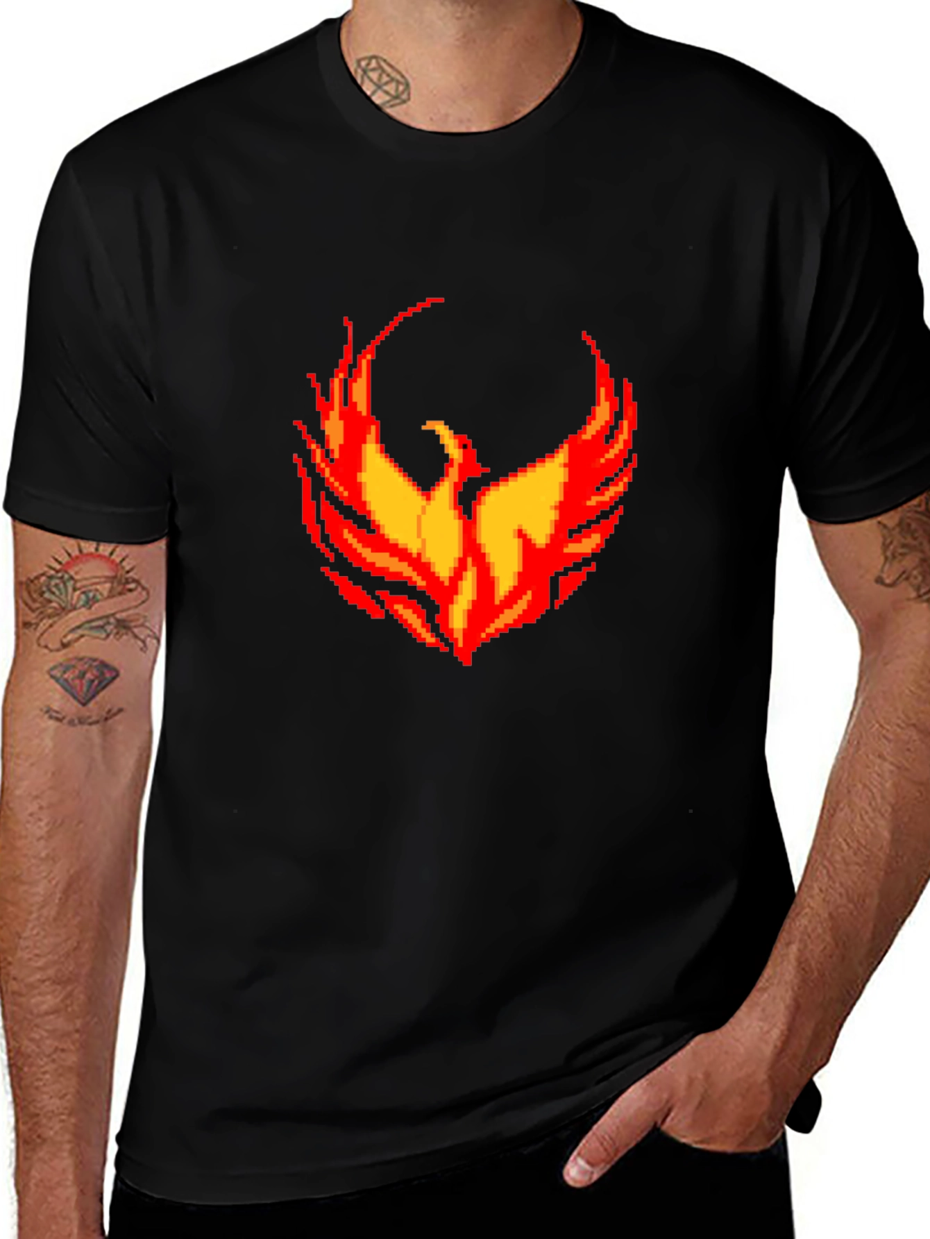 Pixel Phoenix Graphic Black T-Shirt