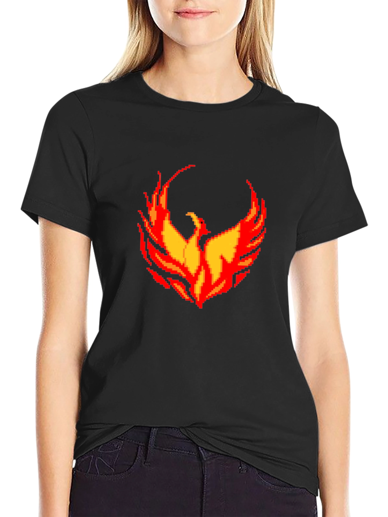 Pixel Phoenix Graphic Black T-Shirt