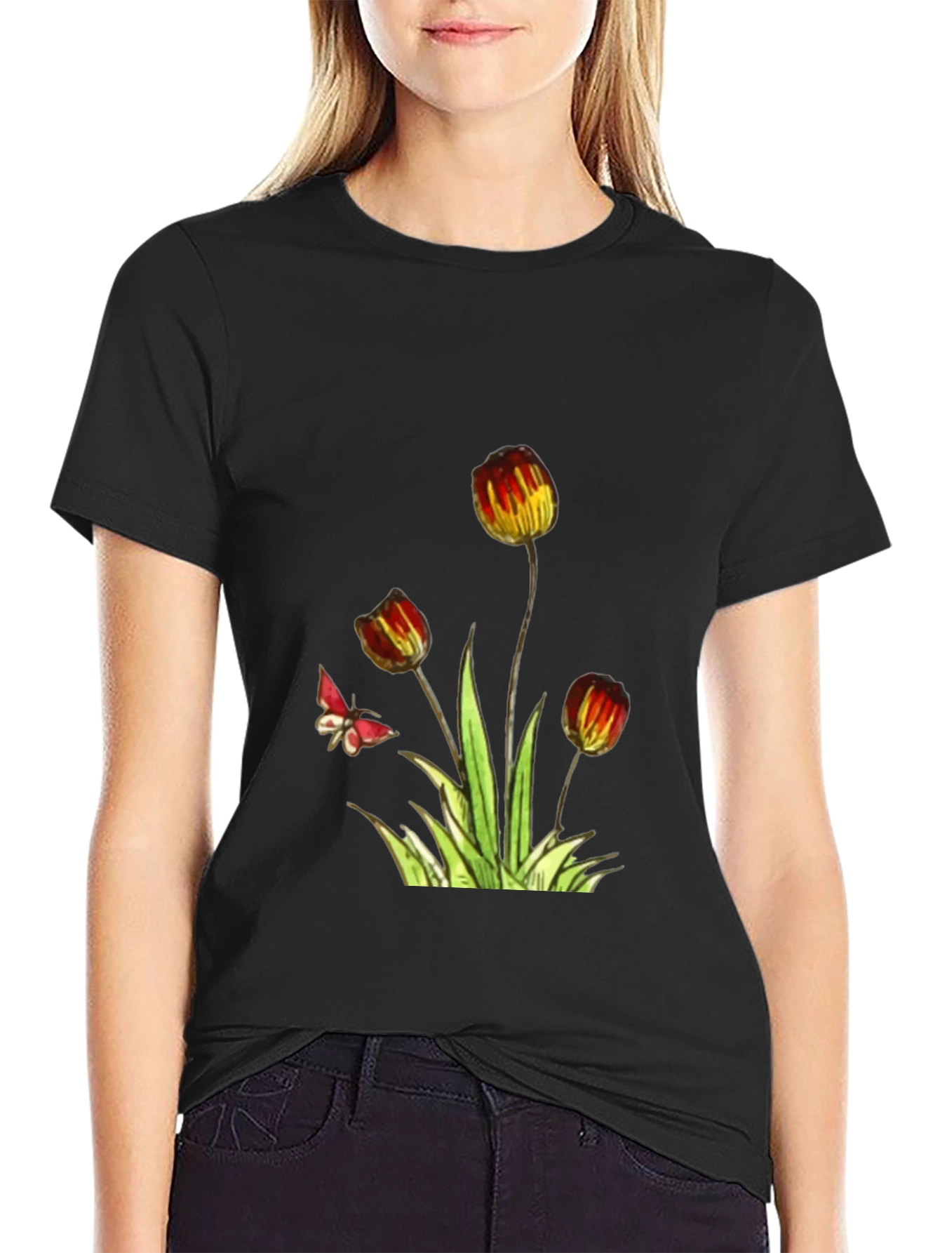 Floral Print Black T-Shirt