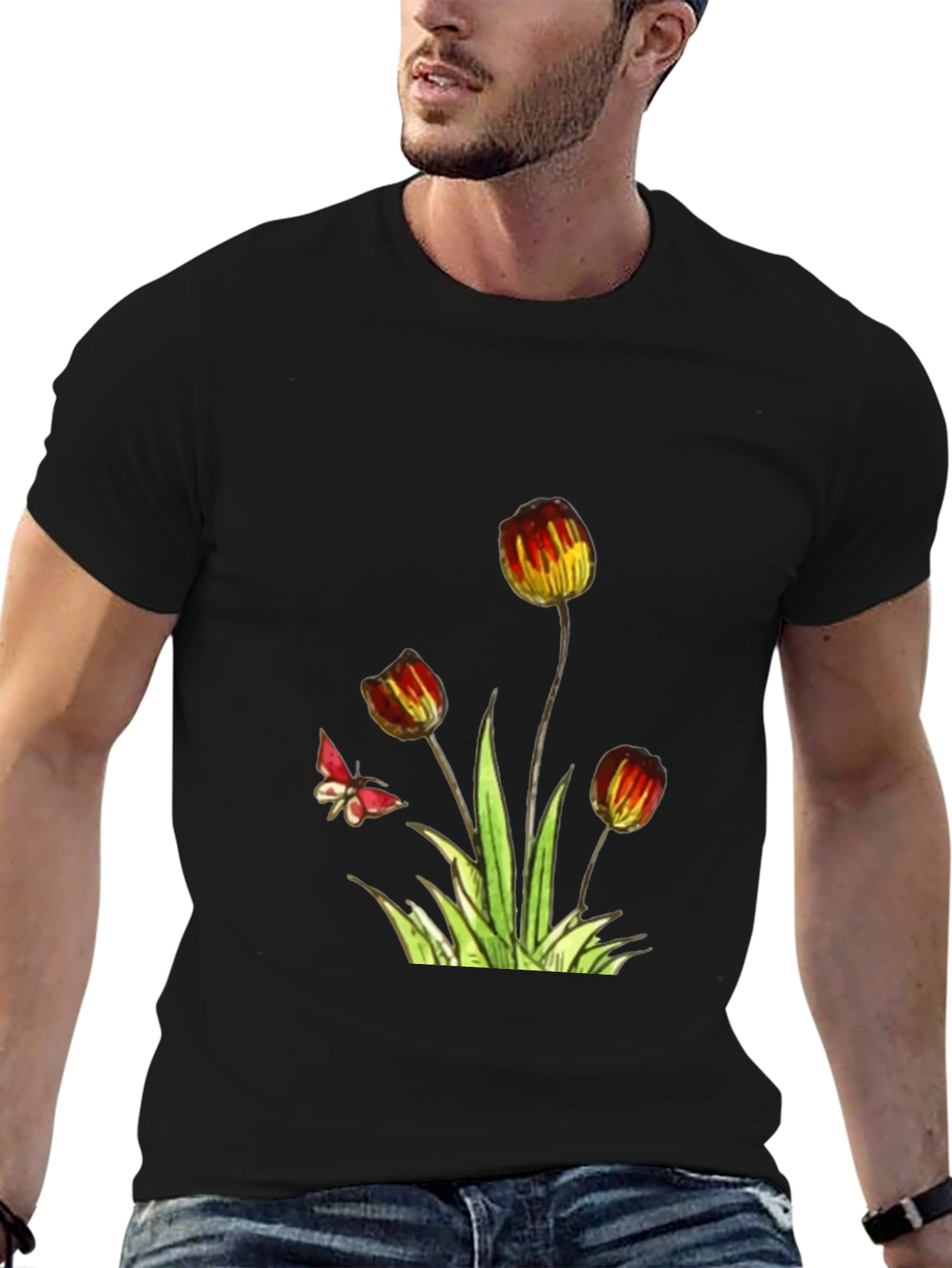 Floral Print Black T-Shirt