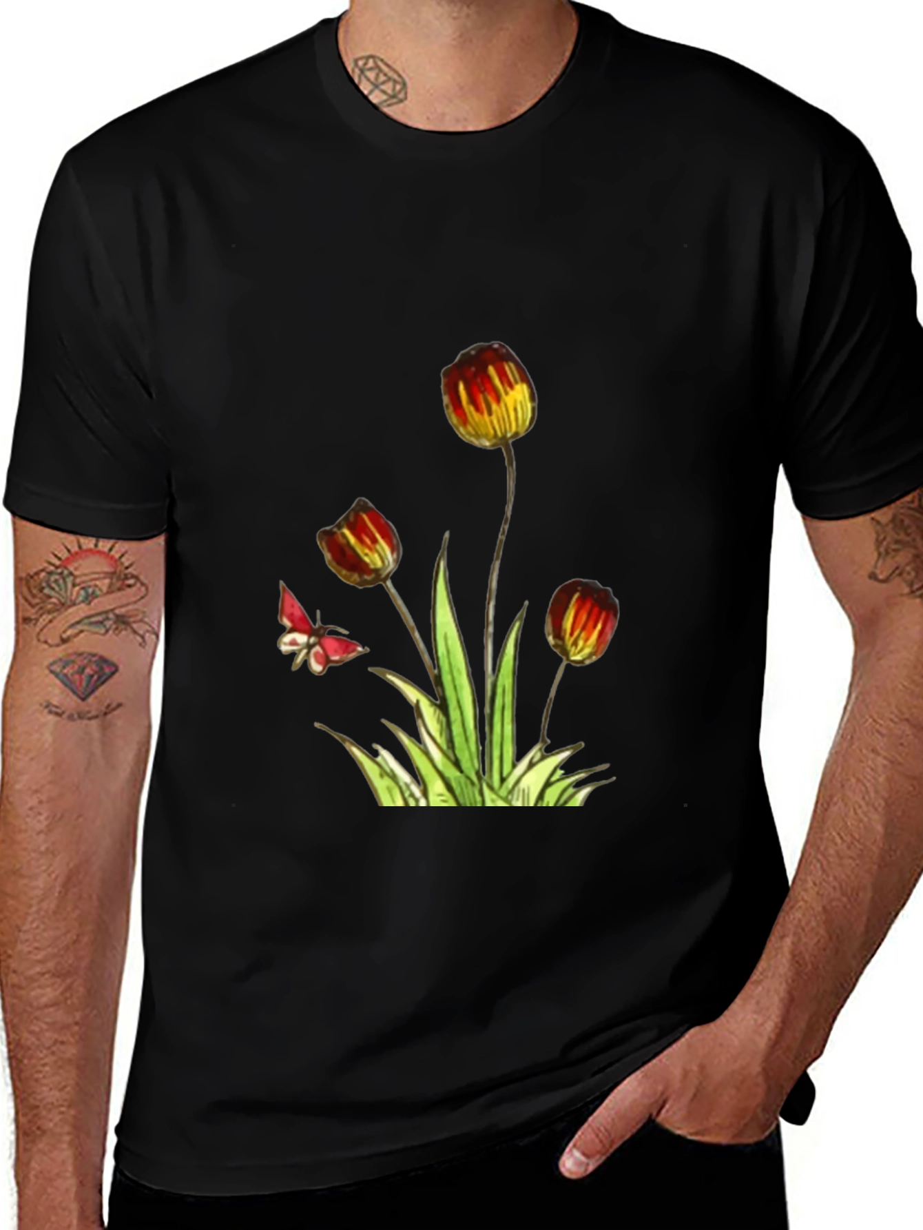 Floral Print Black T-Shirt