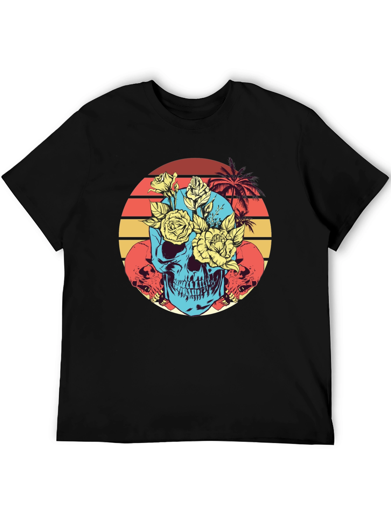 Skull & Roses Graphic Tee - Retro Sunset Design