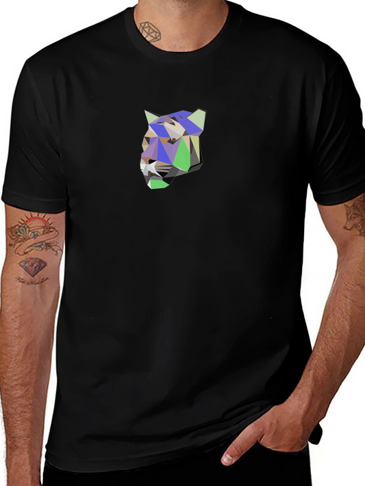 Geometric Tiger Graphic Tee - Modern Mens Black T-Shirt