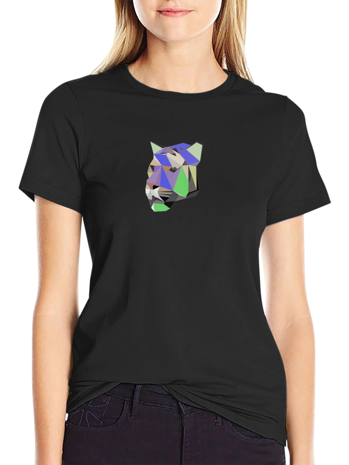 Geometric Tiger Graphic Tee - Modern Mens Black T-Shirt