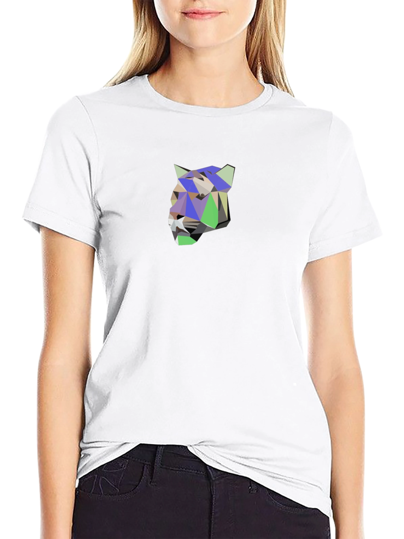 Geometric Tiger Graphic Tee - Modern Mens Black T-Shirt