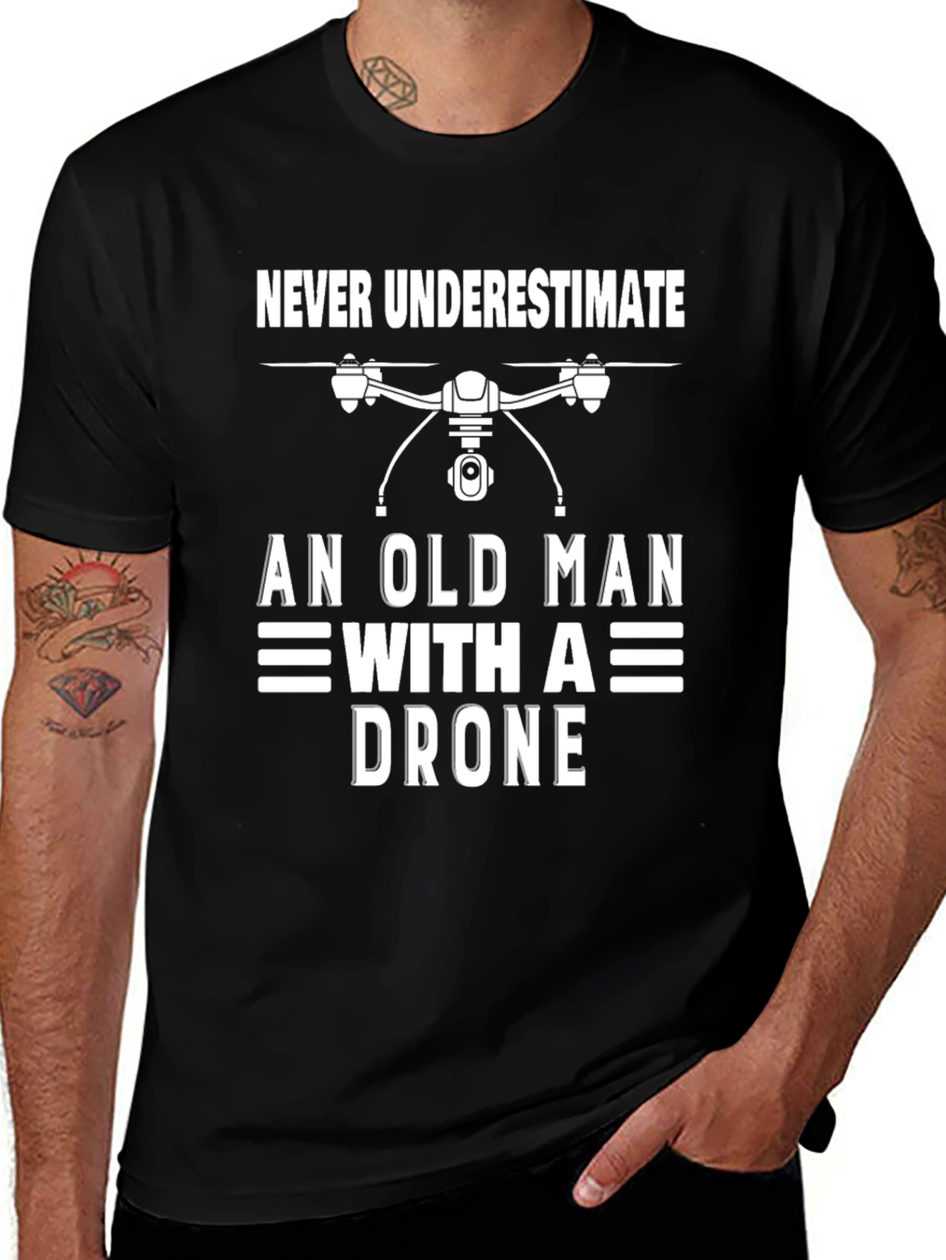 Never Underestimate Old Man Drone T-Shirt