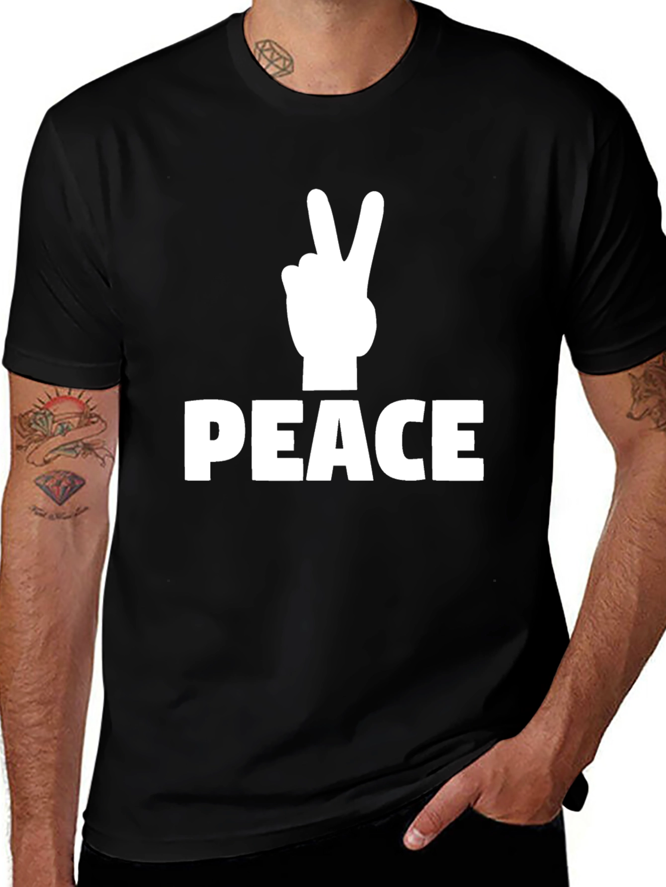 Peace Sign Graphic T-Shirt - Black Casual Tee
