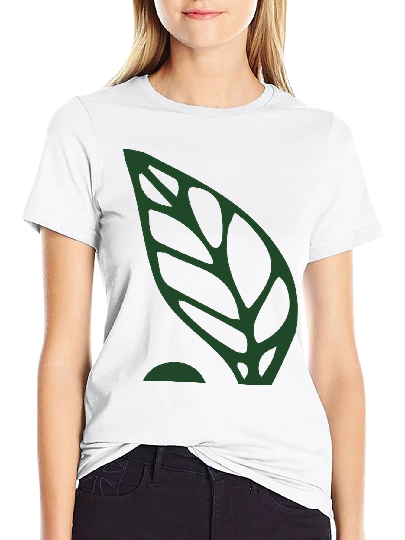 Green Leaf Graphic Black T-Shirt