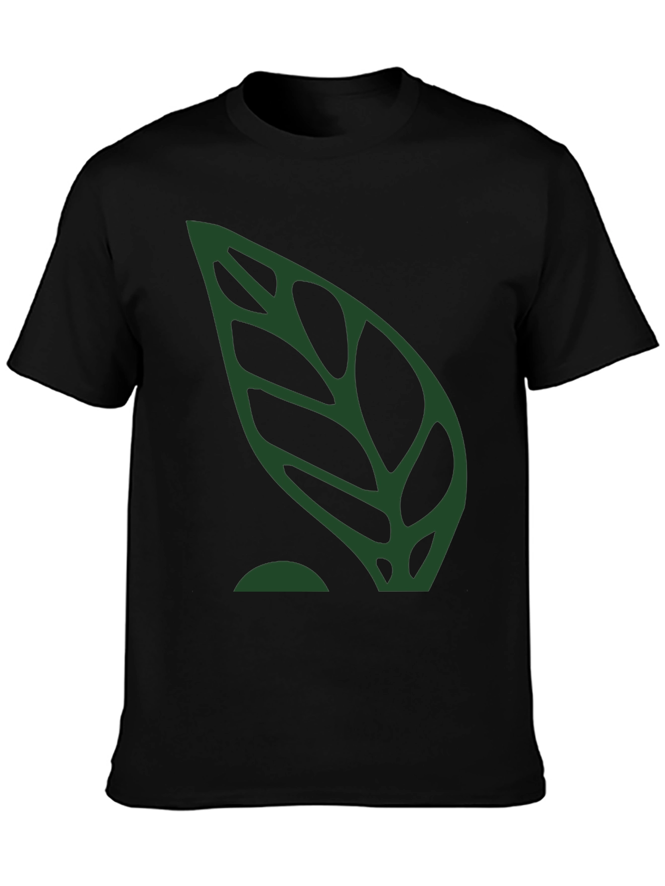 Green Leaf Graphic Black T-Shirt