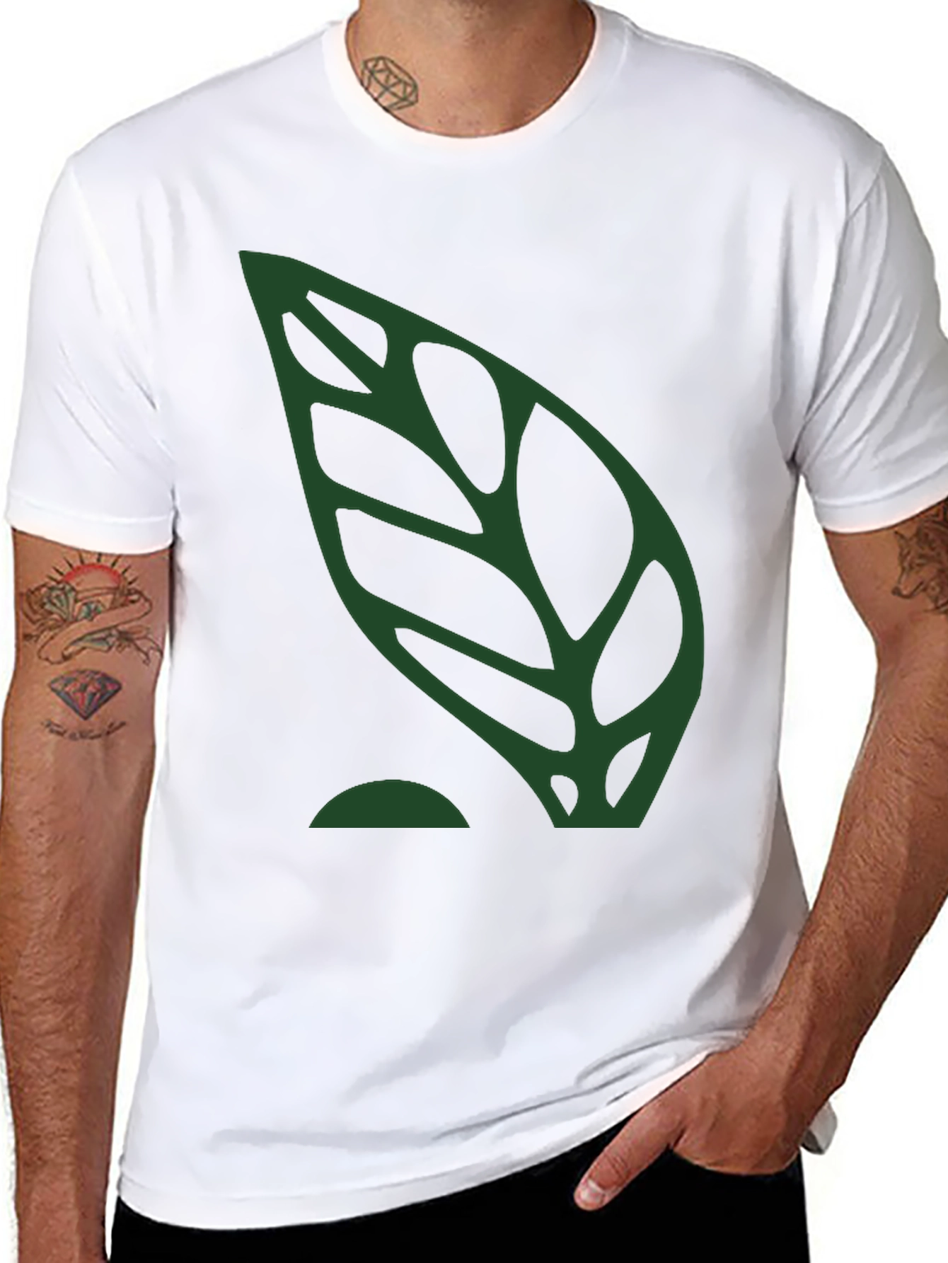 Green Leaf Graphic Black T-Shirt