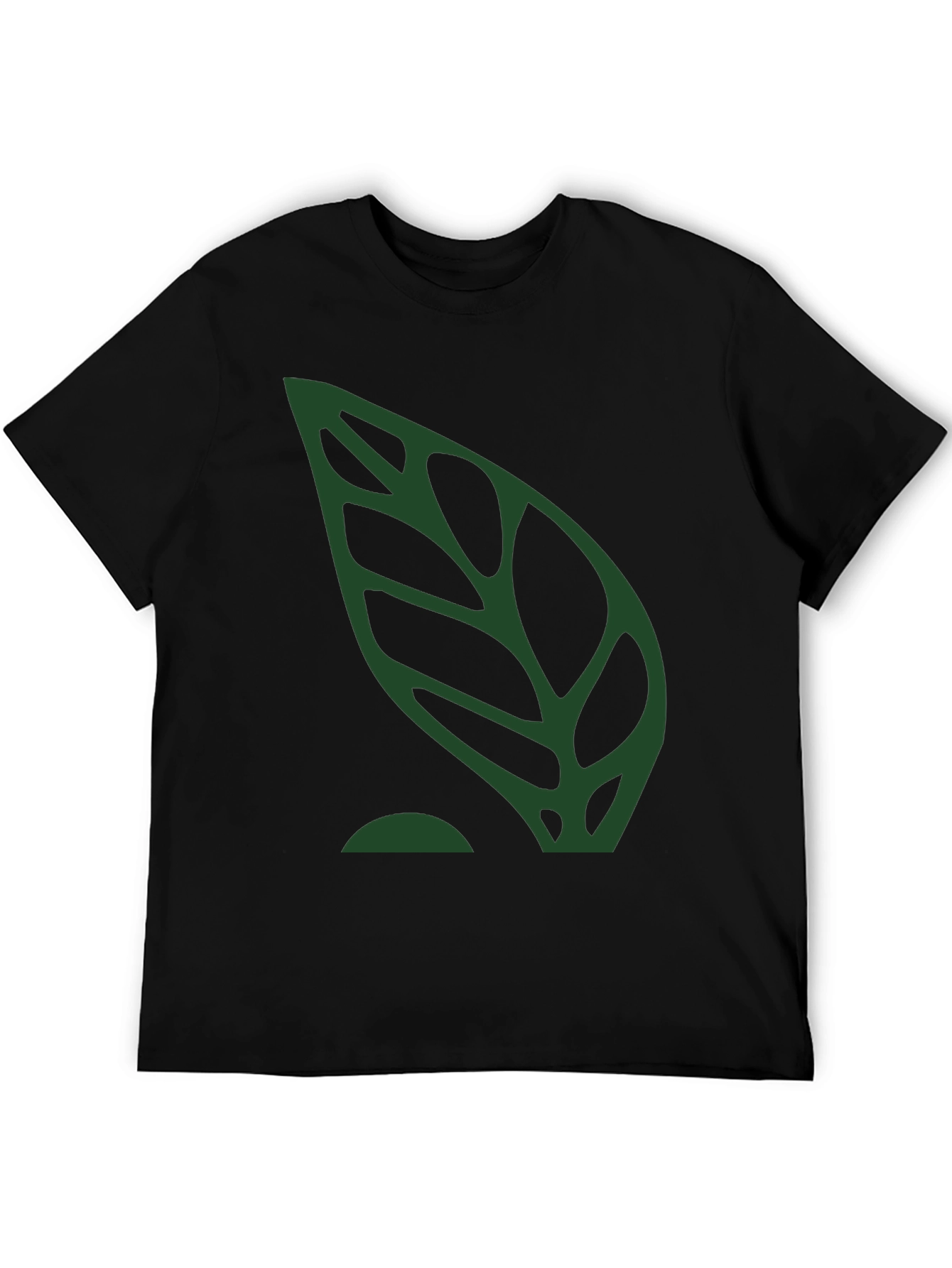 Green Leaf Graphic Black T-Shirt