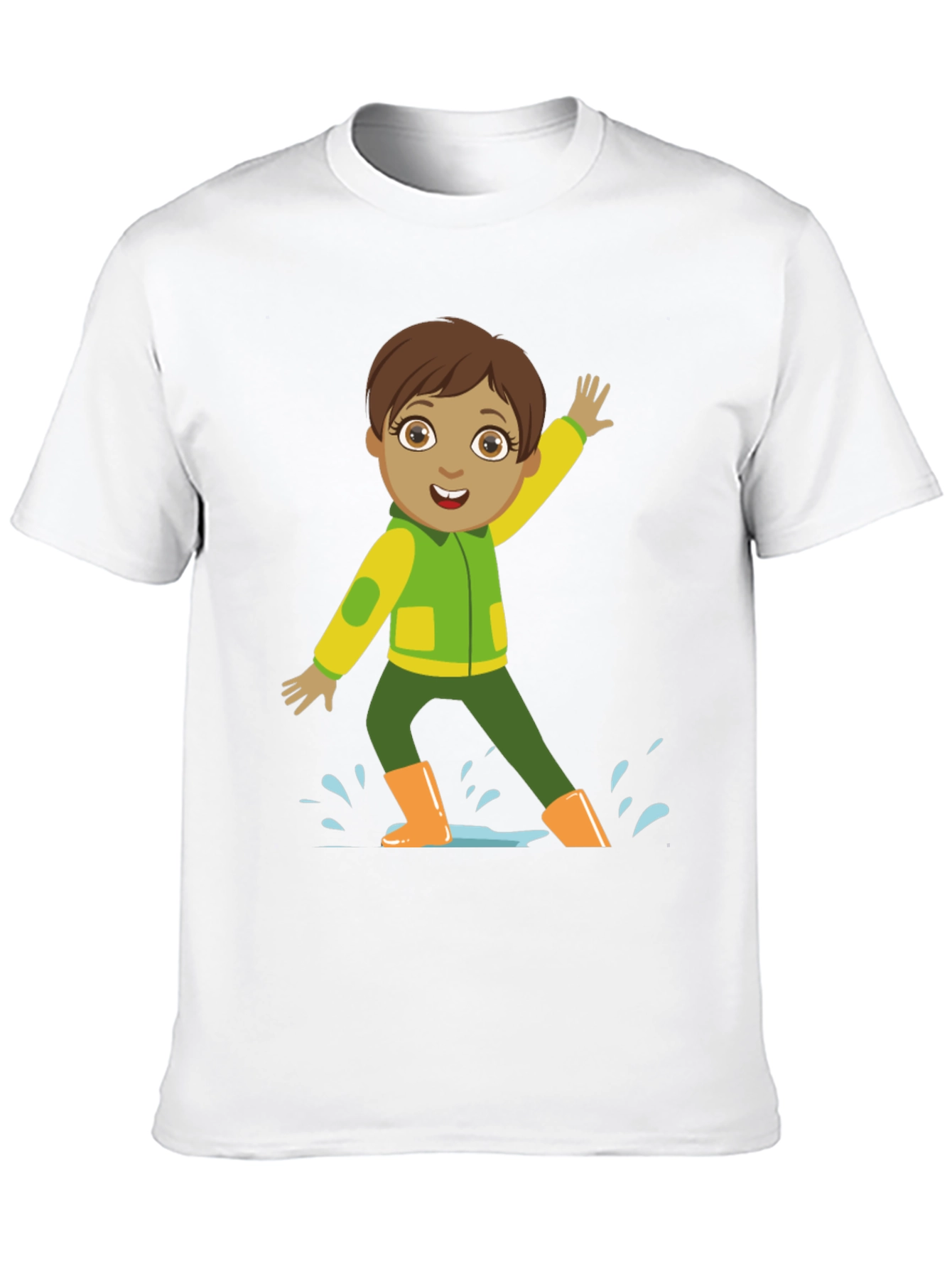 Cartoon Boy in Rain Boots Black T-Shirt