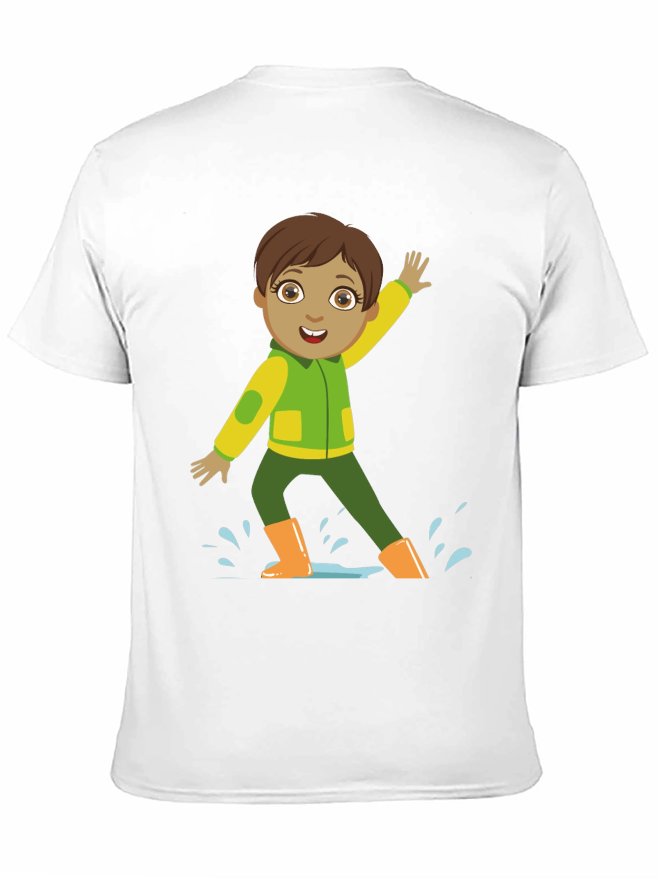 Cartoon Boy in Rain Boots Black T-Shirt