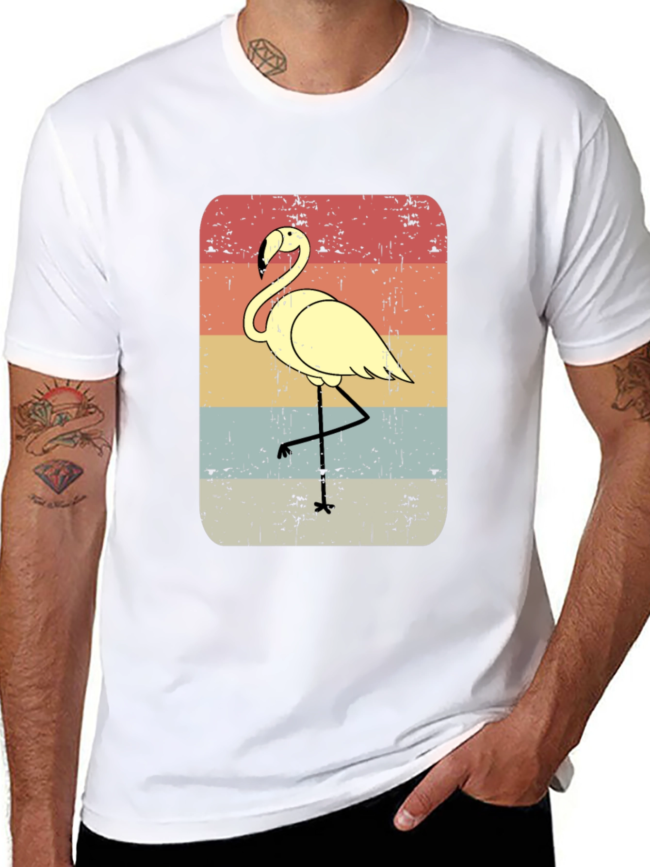 Retro Flamingo Graphic Tee - Mens Black T-Shirt