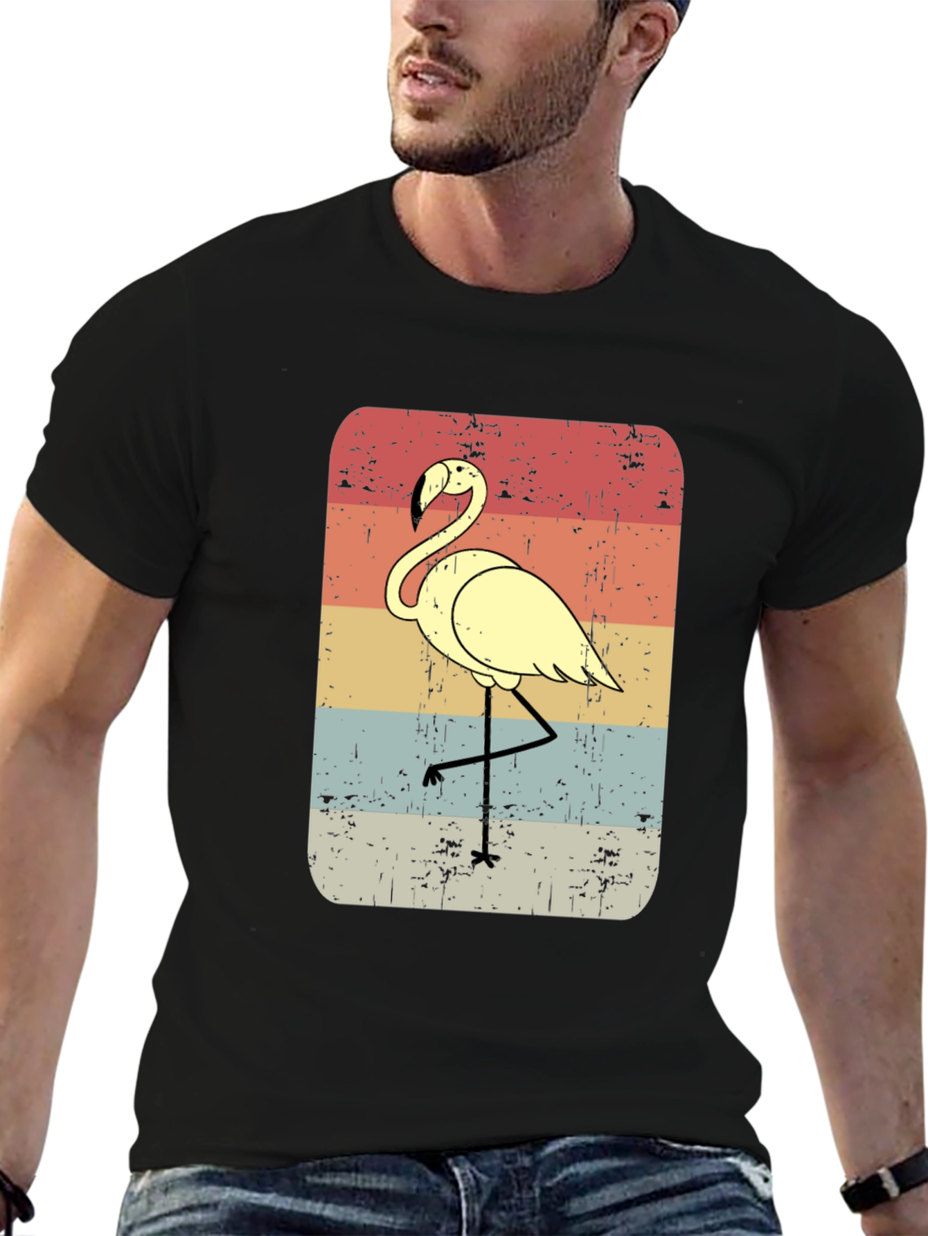 Retro Flamingo Graphic Tee - Mens Black T-Shirt