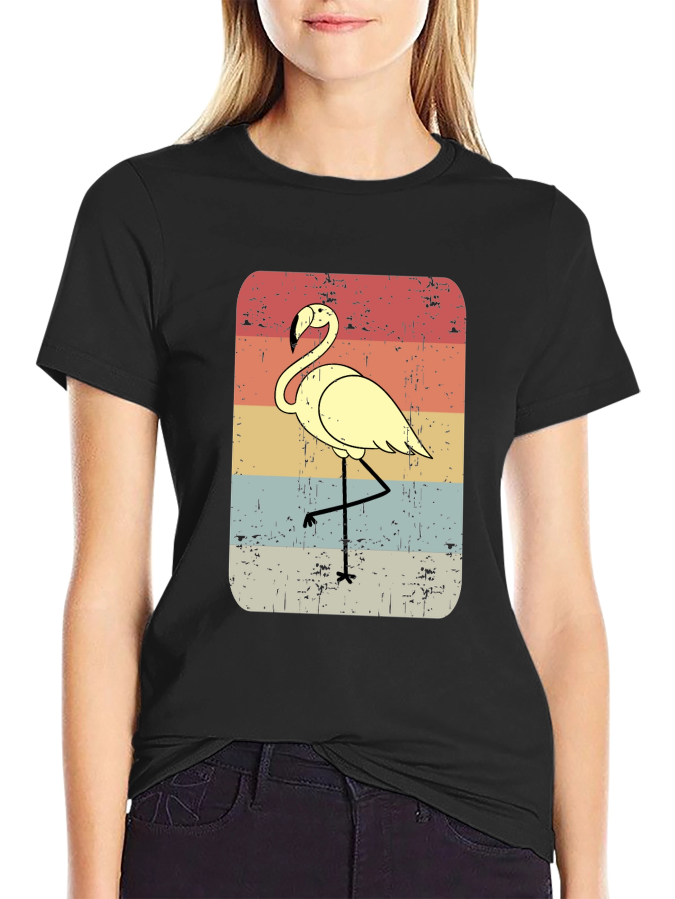 Retro Flamingo Graphic Tee - Mens Black T-Shirt